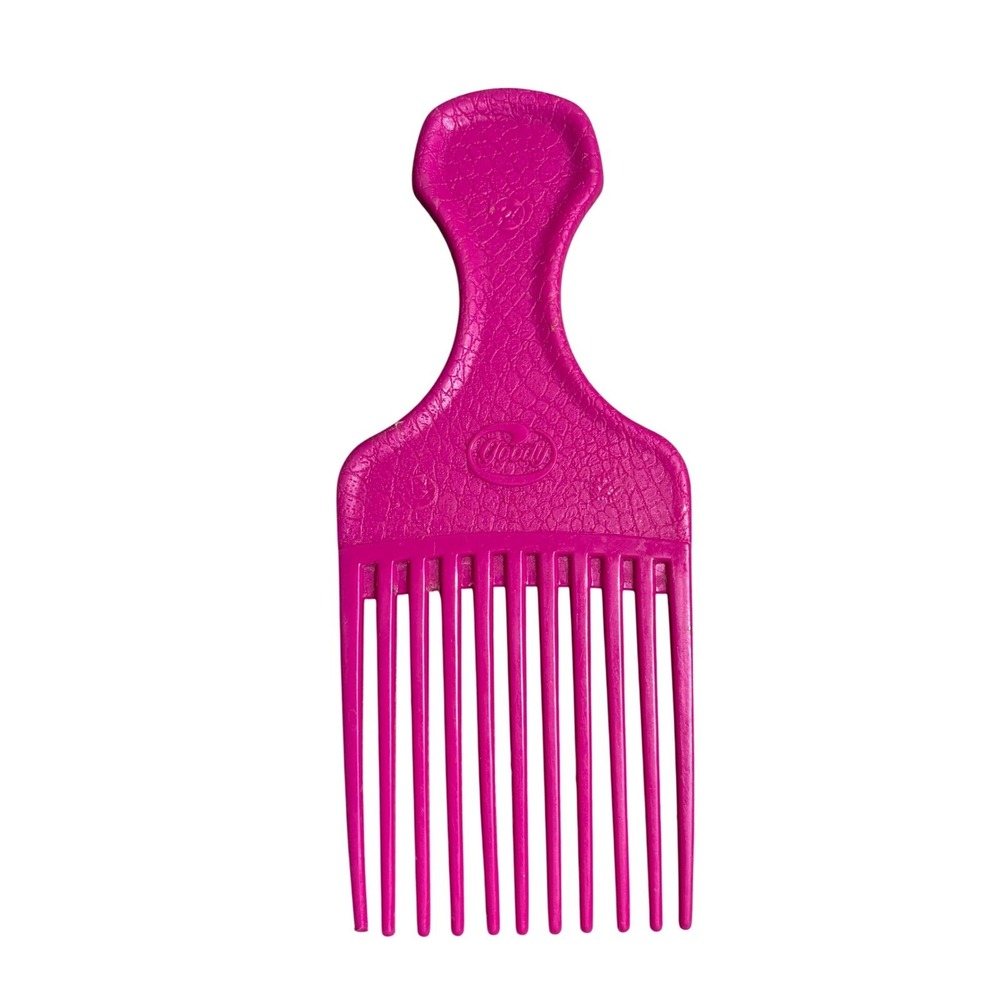 Vintage Goody Hair Pick Hot Pink Textured Handle Wide Tooth Detangler USA Made